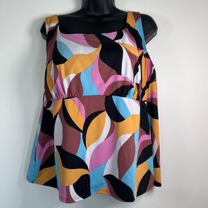 Lands' End Womens Square Neck Underwire Tankini Abstract Floral 20W $60